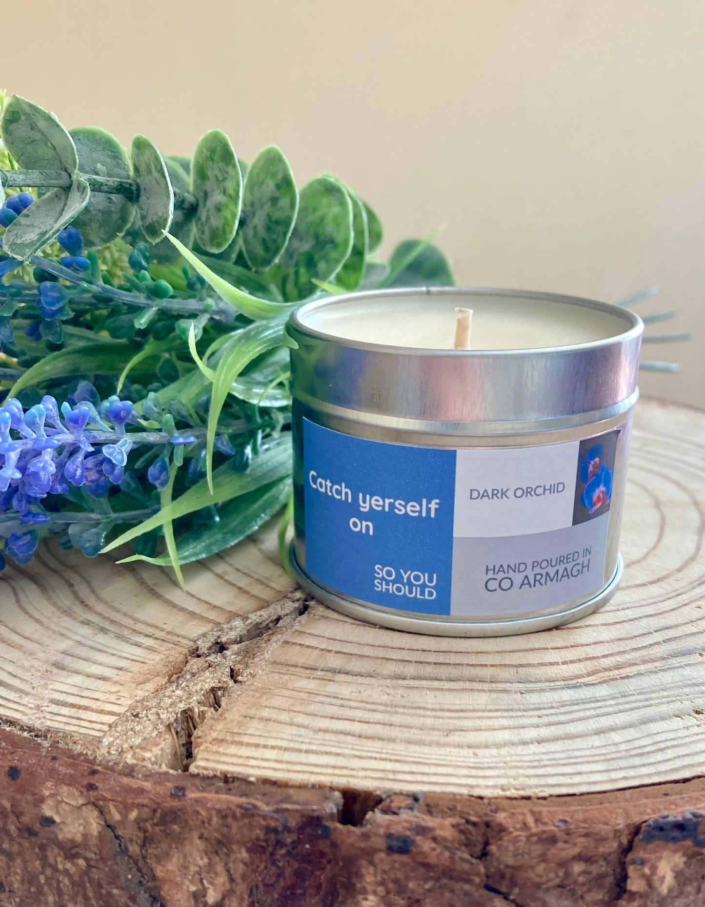 ‘Catch yerself on so you should’ Dark Orchid, 96g Candle Tin