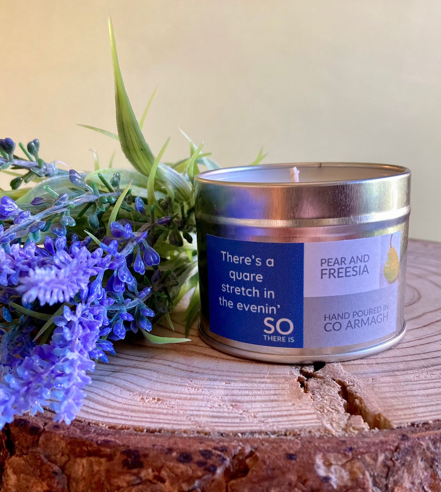 ‘There’s a quare stretch in the evenin’ so there is’ Pear and Freesia, 96g Candle tin