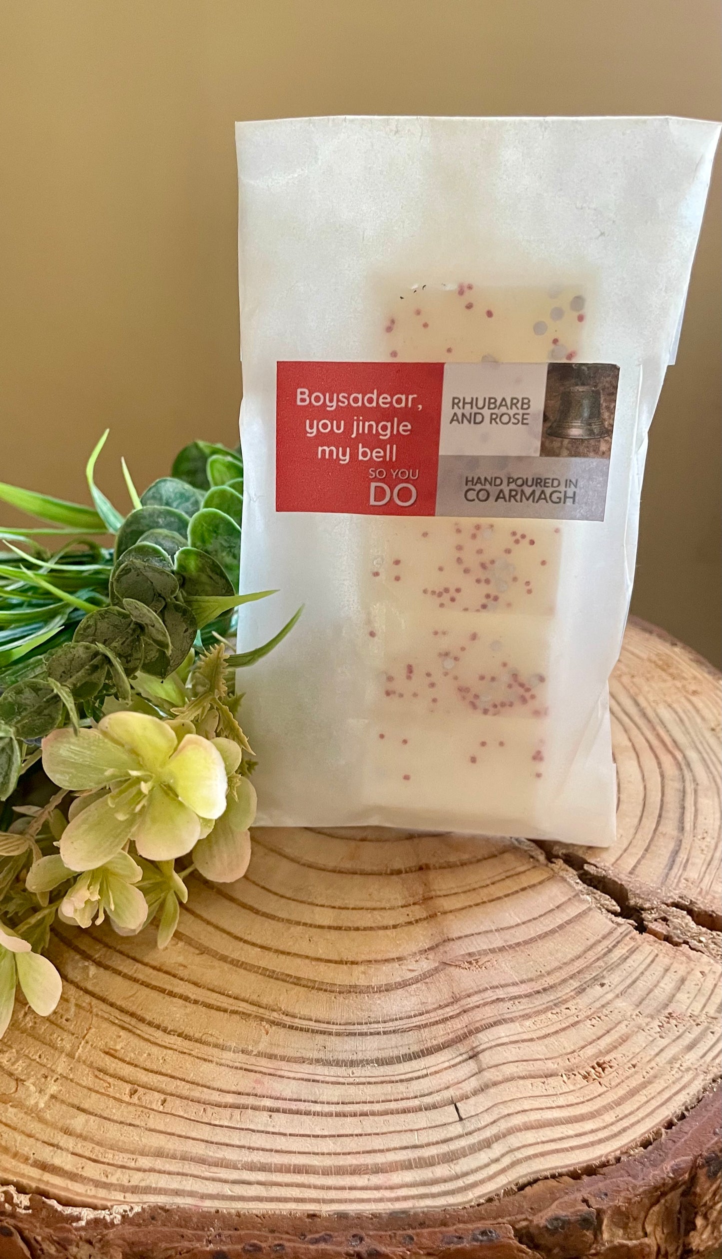 ‘Boysadear you jingle my bell so you do’ Rhubarb and Rose, Wax melt bar 50g