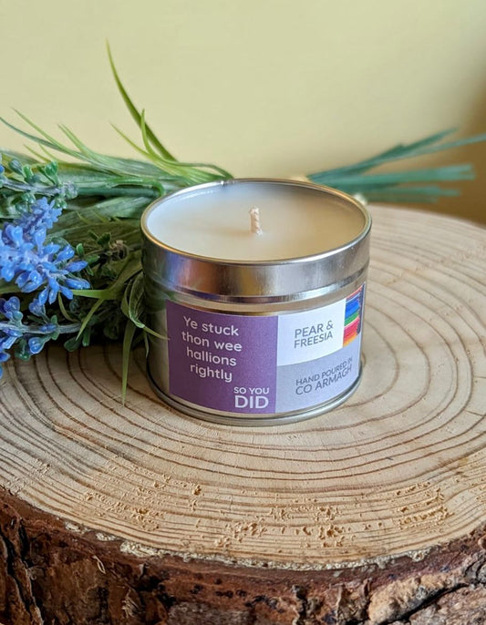 TEACHER 'Ye stuck thon wee hallions rightly so you did' Candle tin